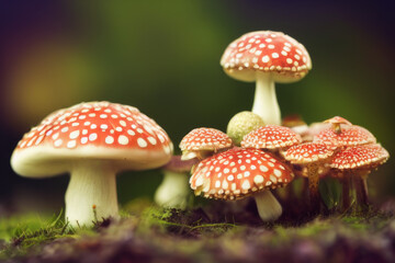 Obraz premium Macro shot of spotted mushrooms