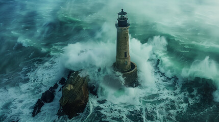 Lighthouse in the Middle of the Ocean Lighthouse on the Island Aspect 16:9 