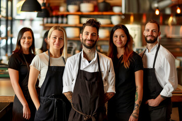 Fototapeta premium Canada professional service staff, salesperson and cook in modern restaurant. 