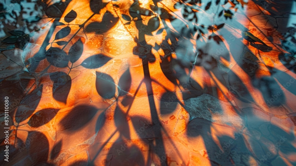 Poster as the sun rises higher in the sky the playful shadows of the leaves create a mesmerizing pattern on