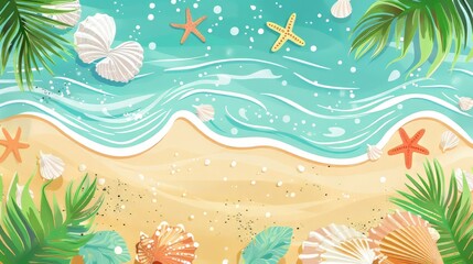 Tropical Summer Bliss - Colorful Beach Illustration with Doodle Elements on Clean Background