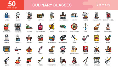 Culinary classes icon set