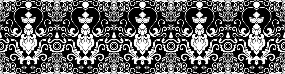 damask white lines seamless embroidered lace fabric For decorating tables, cloth edges, and black backgrounds.