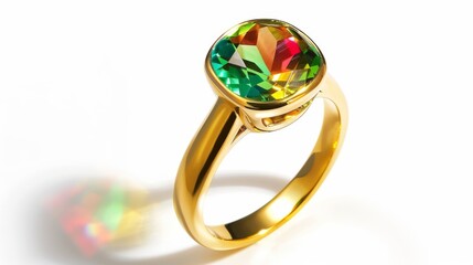 Gold Ring with Multicolored Gemstone