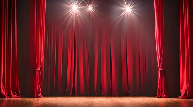 Magic theater stage red curtains Show Spotlight