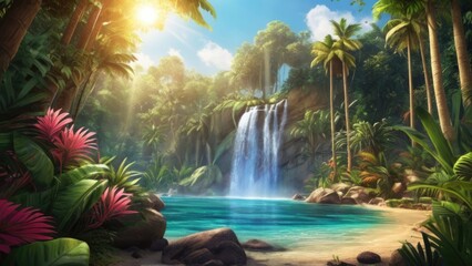 Waterfall in summer