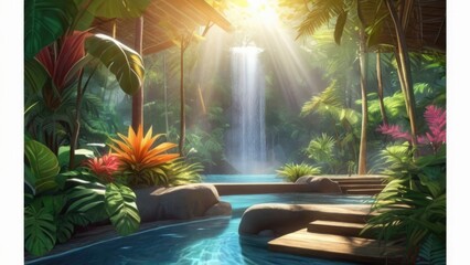 Waterfall in summer