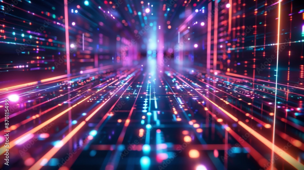 Poster digital future illuminated: neon glow tech design on dark background
