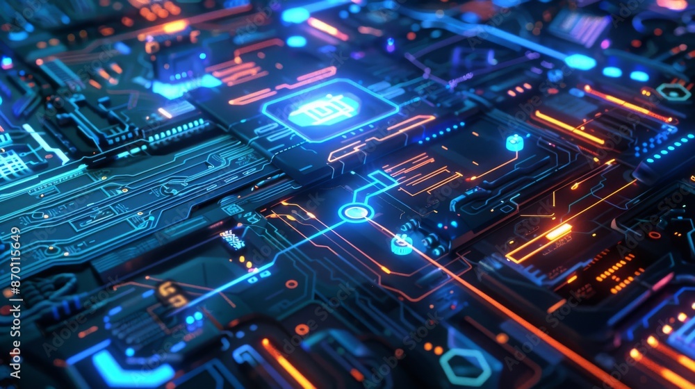Aufkleber illuminated cyber circuitry - futuristic high-tech theme with neon glow and intricate pathways