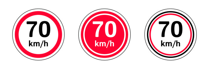 set of 70 km h speed limit sign icons. traffic sign symbol