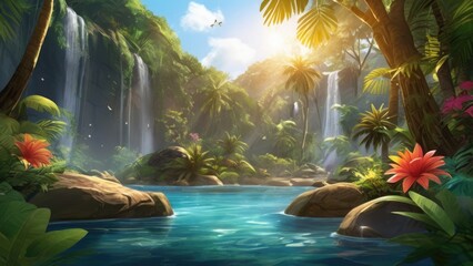 Waterfall in summer