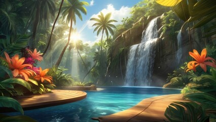 Waterfall in summer