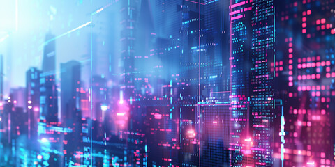 Digital Financial Technology in Futuristic Urban Landscape with Text Space