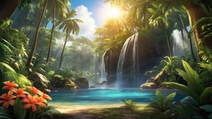 Waterfall in summer