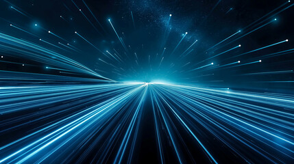Blue light speed road background with futuristic glowing lines and digital technology concept , high-speed internet, big data network connection or fast  highway in night time. 