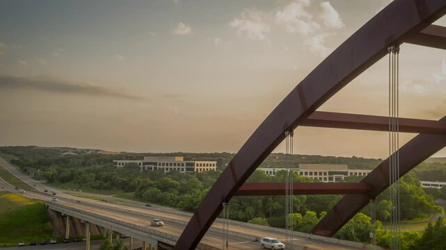 Aerial reveal of Pennybacker Bridge in Austin Texas