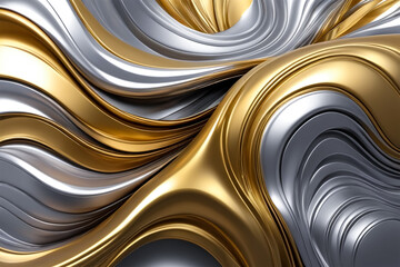 Abstract Metallic Waves in Gold and Silver Background