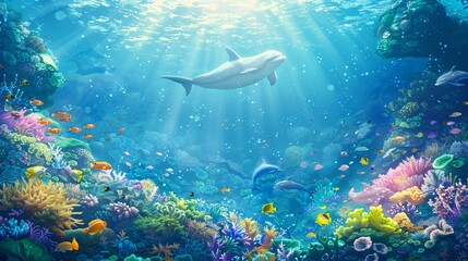 Fototapeta premium Coral Reef's landscape anime style 