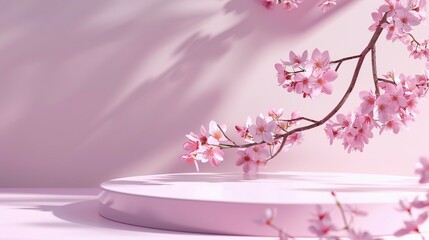 3D Pink Podium with Spring Flowers: Beauty Product Showcase