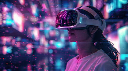 Woman with virtual reality VR, Metaverse digital