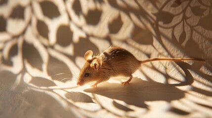 Cute Wood mouse on forest floor. 