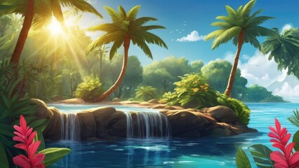 Waterfall in summer