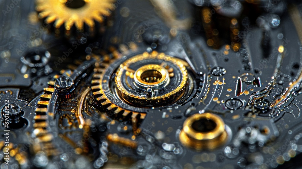 Poster the intricate and delicate inner workings of a cameras shutter button captured in extreme closeup.