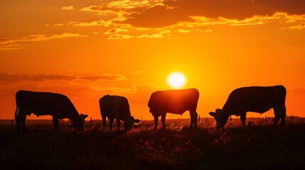Cows in sunset. 