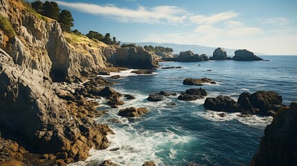  A coastal cliff nature background with crashing waves.
