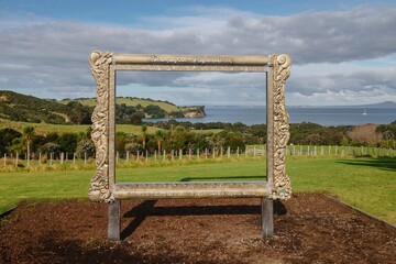 Giant picture frame in Shakespeare Regional Park, Whangaparoa, Auckland, New Zealand.