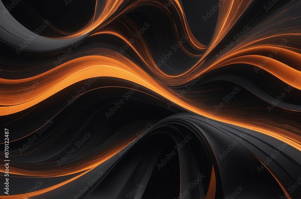 Wall mural Digital illustration depicting abstract flowing swirling curves of black and orange