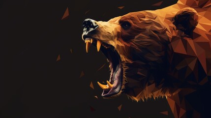 animation of Animation of low poly art of a roaring bear in high detail. Animal triangle vector geometric illustration 