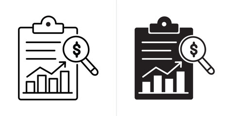Financial Report stroke and solid web icon set. Vector illustration