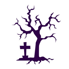 Halloween spooky trees with leafless branches flat isolated against