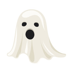 Hand drawn flat halloween ghost on a white background