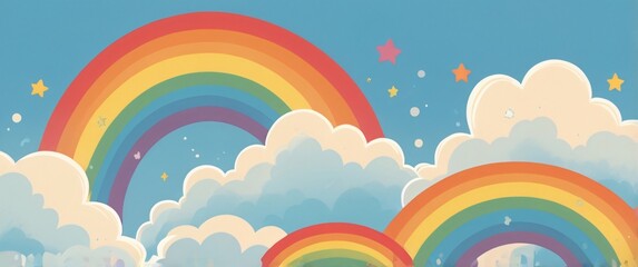 illustration colorfull beauty rainbow in the blue sky with white cloud