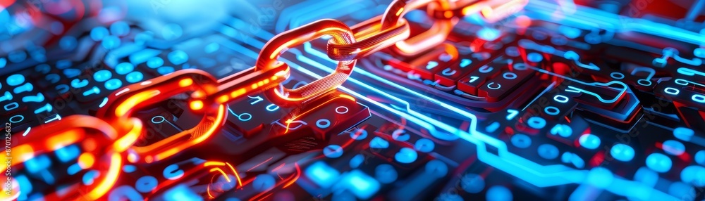 Aufkleber digital security concept - glowing chain link on abstract circuit board background.