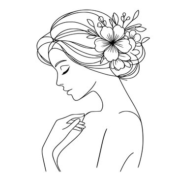 recommend clip art: Line art woman with flower in her hair 