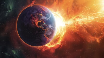 Obraz premium magnetic field, generated by its molten core, protects the planet from solar and cosmic radiation.