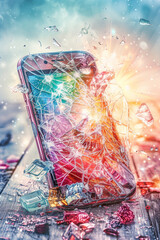 colorful broken phone screen