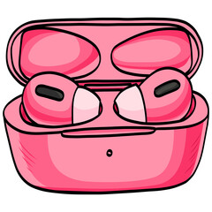 Pink Earbuds Wireless Earphones Drawing Illustration