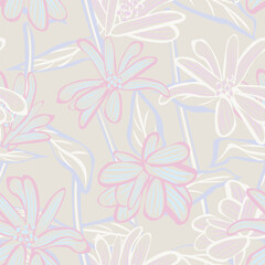 Neutral Colour Botanical Floral Seamless Pattern Design