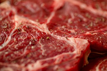 Close-up of Raw Beef Steak with Spices