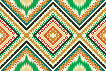 Seamless design pattern, traditional geometric zigzag pattern. Brown orange  white green vector illustration design, abstract fabric pattern, aztec style for textiles
