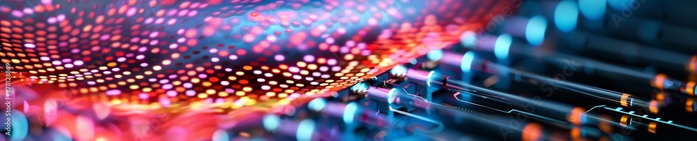 Poster abstract technology background with colorful lights and blurred lines.