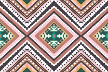 Seamless design pattern, traditional geometric zigzag pattern. pink  brown  white green vector illustration design, abstract fabric pattern, aztec style for textiles
