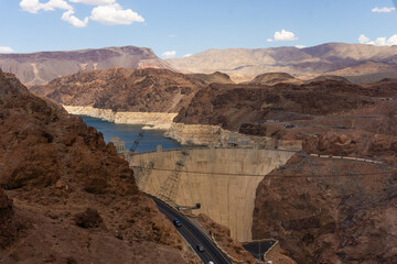 the hoover dam from the pat tillman memorial bridge