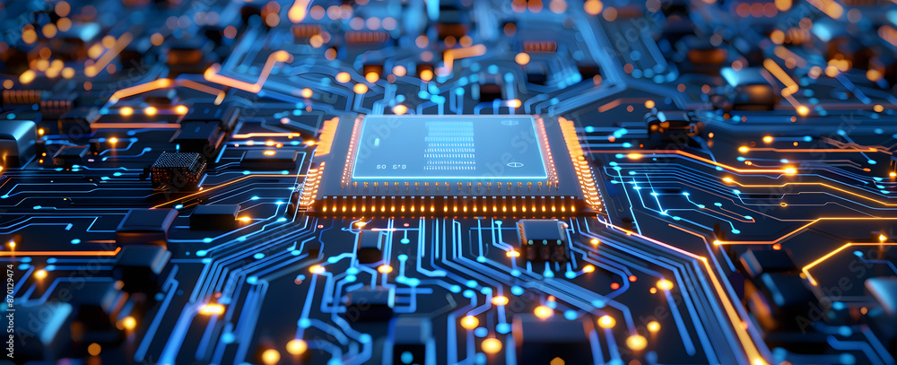 Poster a computer chip is shown in a close up