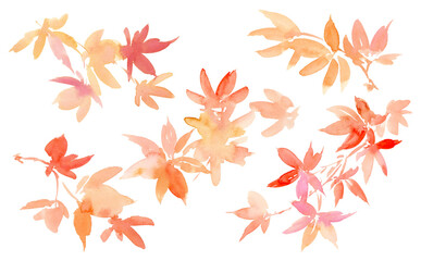 Watercolor botanical clipart set with abstract hand painted autumn leaves. PNG files. Autumn leaves illustrations for banner and stationery.