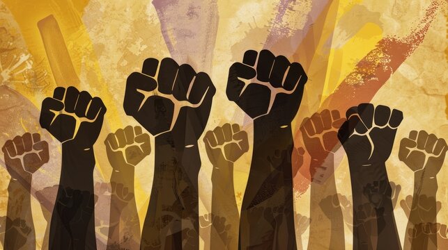 Black fists raised in solidarity. AIG535